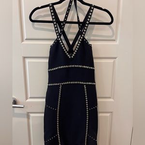 BEBE black with gold studs bandage dress
